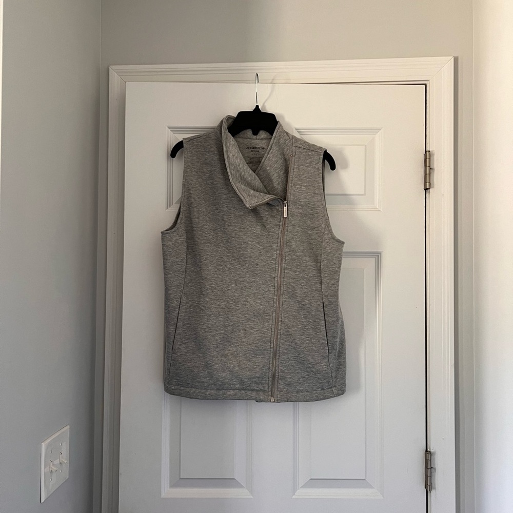 Liz Claiborne Active Vest Size Large Gray Silver Sparkly Asymmetrical Zip Sporty